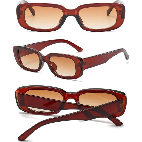 Trendy Rectangle Brown Sunglasses Women Men Retro Square Fashion Shades - Picture 5 of 6
